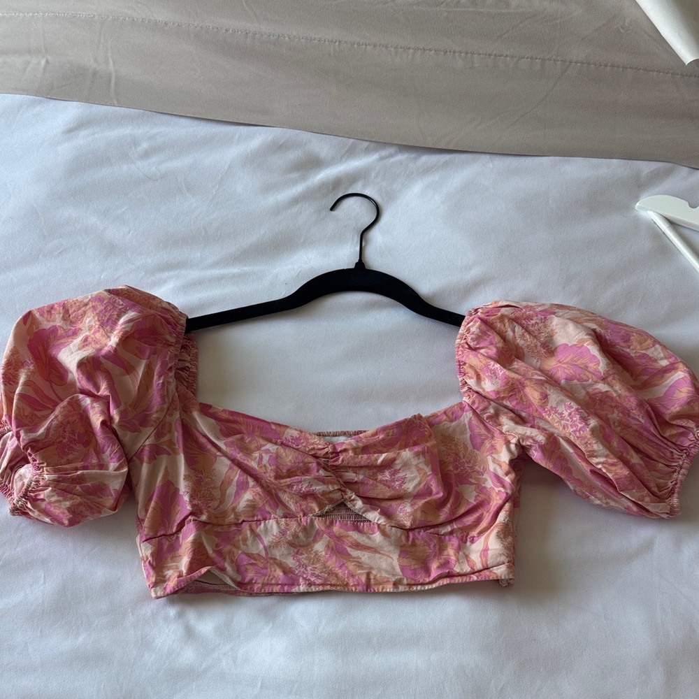 Olivaceous Pink and Cream Puff Sleeve Blouse